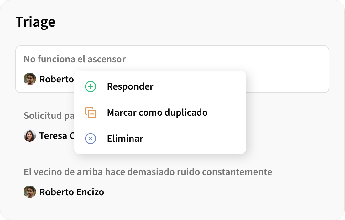 Triage interface showing issue management options